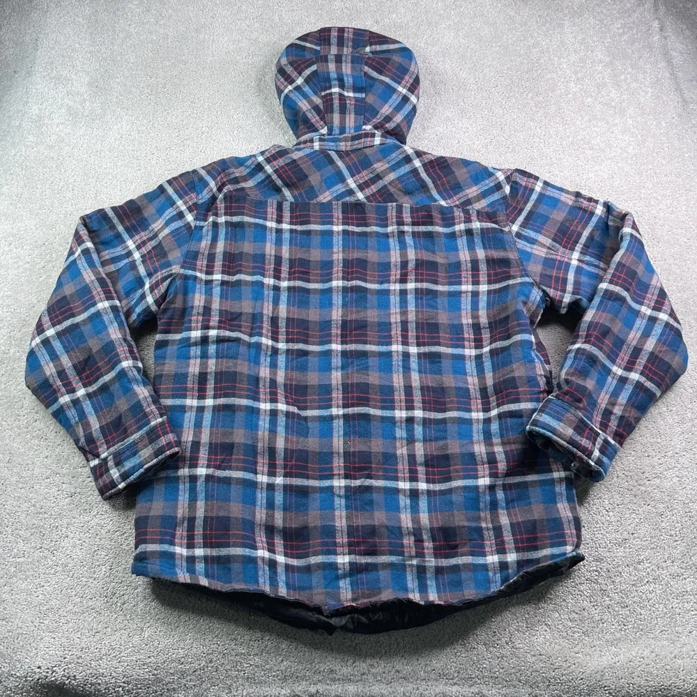 Burnside Shirt Jacket Mens 2XL Blue Plaid Quilted Lined Hooded Flannel Shacket